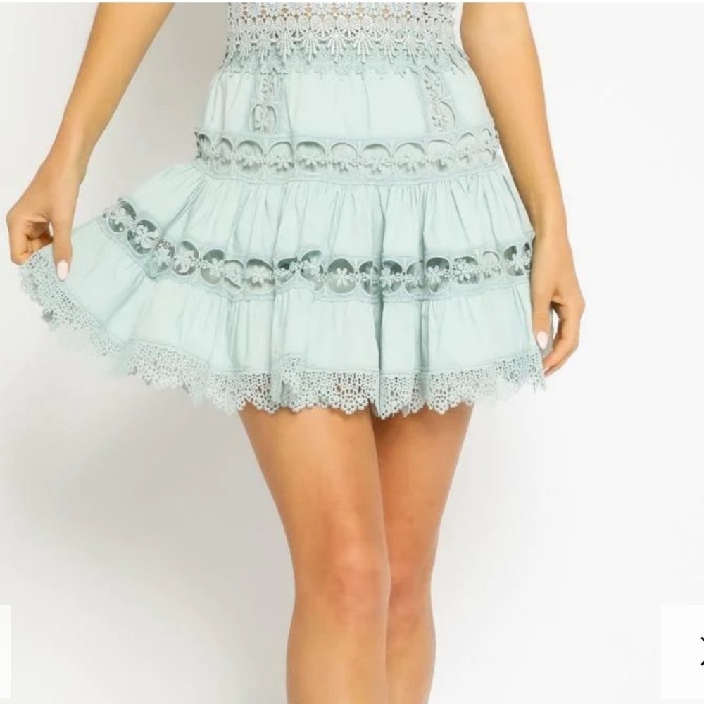 light green lace detailing skirt